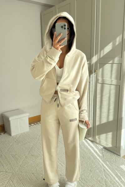 Cayla Yazı Baskılı Kapüşonlu Takım 2628 Bej