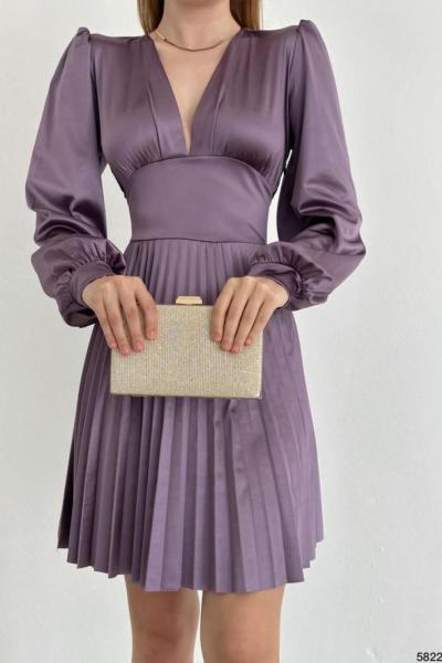 Cedric Pliseli Balon Kol Elbise 582264 Lila