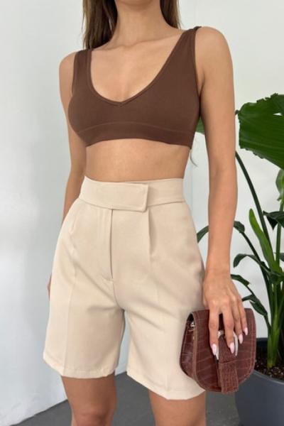 Çırtlı Şort 12458 Taş Rengi