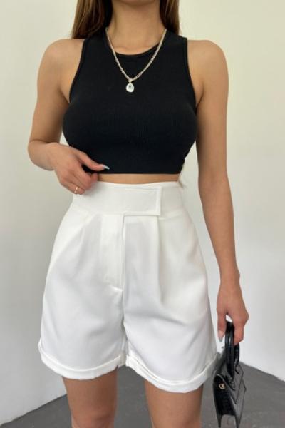 Çırtlı Şort 7548 Beyaz