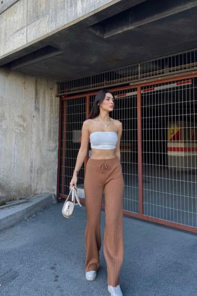 Çisil Triko Pantolon Y24 5546 Kahverengi