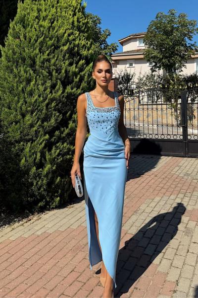 Clark Kare Yaka İşleme Detay Abiye 9367 Bebe Mavisi