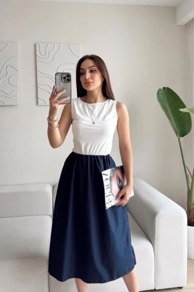 Cliff Bisiklet Yaka Kolsuz Midi Elbise 8423 Lacivert