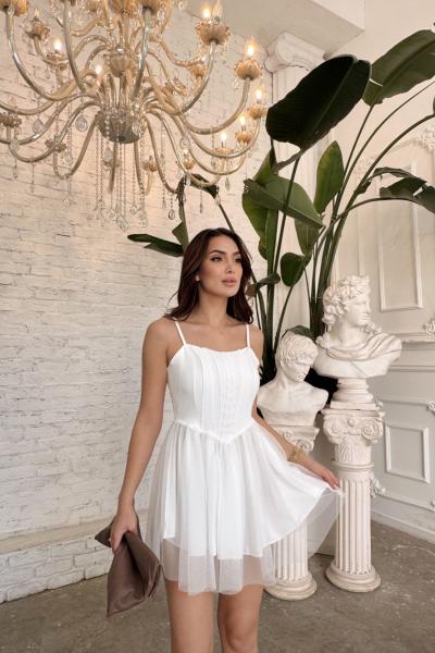 Cloe Tüllü Askılı Mini Elbise 13389 Beyaz