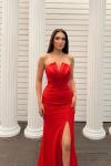 Dafne Straplez Ön Detay Abiye 4688 Kırmızı