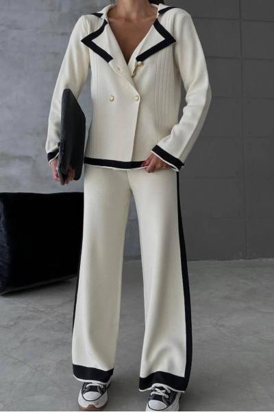 Dakota Kruvaze Düğmeli  Triko Takım 9901 Krem