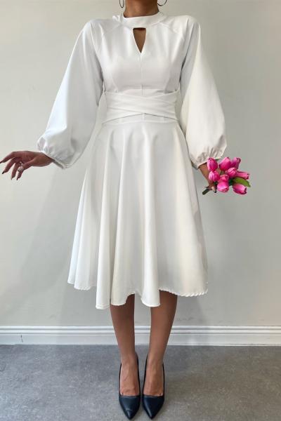 Damla Detay Elbise C18X Beyaz