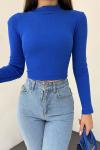 Dik Yaka Kaşkorse Crop 1206 Saks Mavisi
