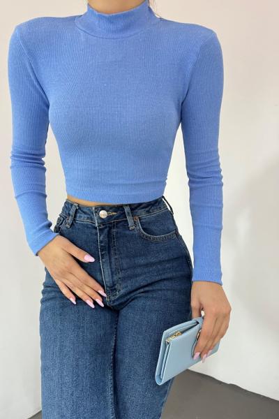 Dik Yaka Kaşkorse Crop 1206 Bebe Mavisi