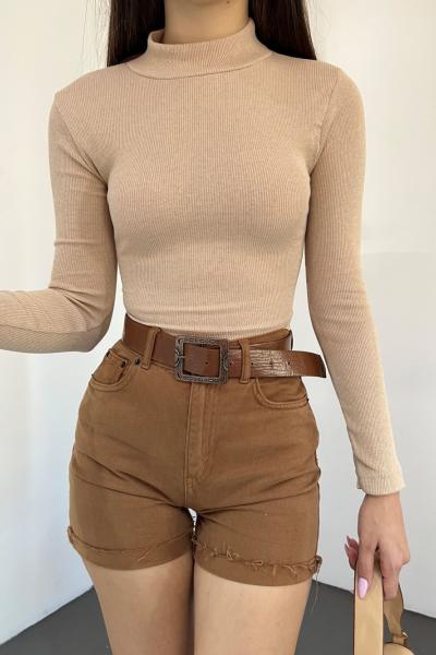 Dik Yaka Kaşkorse Crop 1206 Taş Rengi
