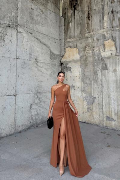 Diva Kuyruklu Yırtmaçlı Abiye 582475 A6x Taba