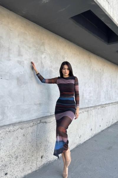 Doruk Büzgü Detay Tül Elbise 5540 Siyah