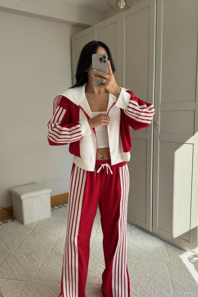 Dulce Şeritli İspanyol Paça İkili Takım 2631 Kırmızı