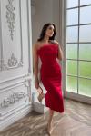 Efsun Straplez Otriş Detay Midi Elbise 9309 Kırmızı