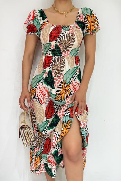 Elena Karpuz Kol Ön Gipeli Elbise C17 Taş Rengi