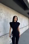 Elif Sırt Detay Vatkalı Tulum 7659 Siyah