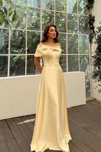 Elisa Kayık Yaka Taş Detay Abiye 1035 Sarı