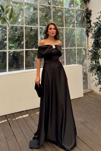 Elisa Kayık Yaka Taş Detay Abiye 1035 Siyah