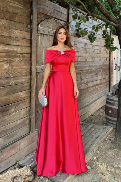 Elisa Kayık Yaka Taş Detay Abiye 1035 Kırmızı