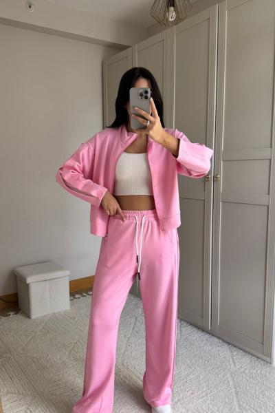 Elvis Likralı Paça Şeritli Takım 2613 Pembe