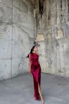 Fiona Tek Kol Drapeli Saten Abiye 582856 Bordo