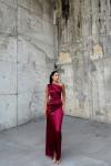 Fiona Tek Kol Drapeli Saten Abiye 582856 Bordo