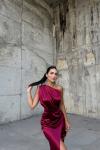 Fiona Tek Kol Drapeli Saten Abiye 582856 Bordo