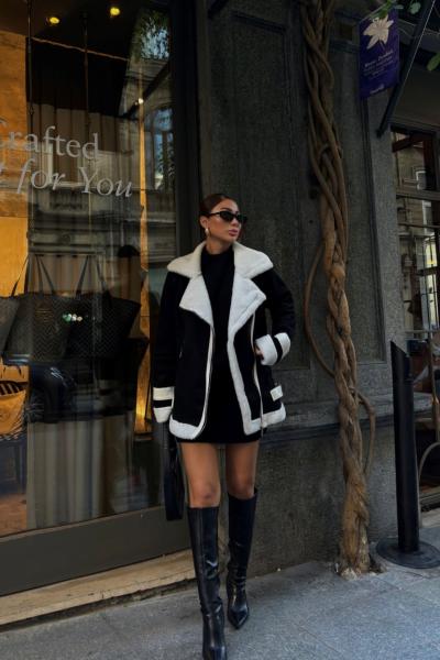 Frank Peluş Kaplama Süet Görünümlü Kaban 2396 Siyah