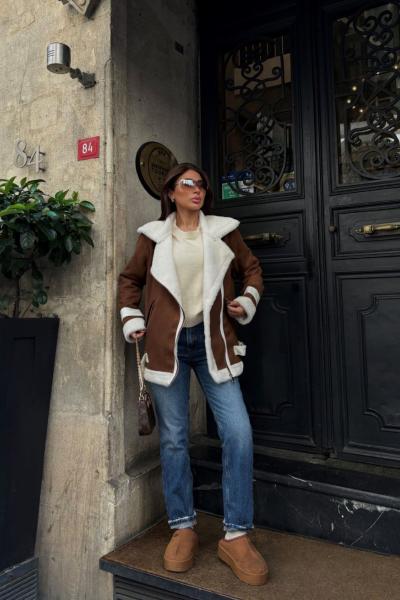 Frank Peluş Kaplama Süet Görünümlü Kaban 2396 Taba