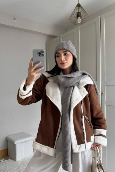 Frank Peluş Kaplama Süet Görünümlü Kaban 2396  Taba