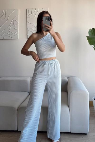 Gabriel Tek Omuz Çizgili Takım 13822 Bebe Mavisi