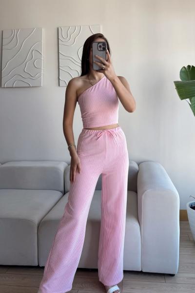 Gabriel Tek Omuz Çizgili Takım 13822 Pudra