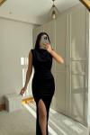 Gabriella Vatkalı Yırtmaçlı Kadife Abiye 9338 Siyah