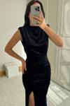 Gabriella Vatkalı Yırtmaçlı Kadife Abiye 9338 Siyah