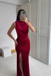 Gabriella Vatkalı Yırtmaçlı Kadife Abiye 9338 Kırmızı