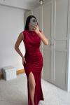 Gabriella Vatkalı Yırtmaçlı Kadife Abiye 9338 Kırmızı