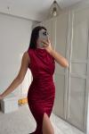 Gabriella Vatkalı Yırtmaçlı Kadife Abiye 9338 Kırmızı