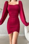 Glenn Kare Yaka Drapeli Elbise 582660 Bordo