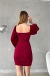 Glenn Kare Yaka Drapeli Elbise 582660 Bordo