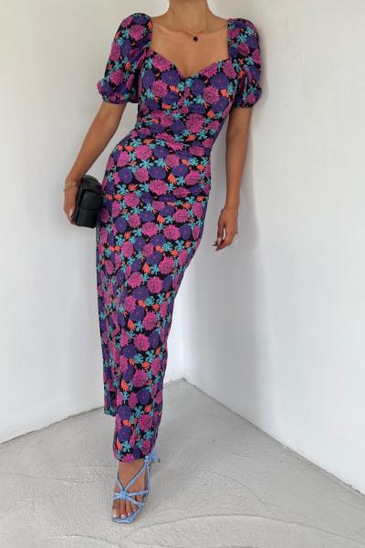 Göğüs Büzgülü Okyanus Elbise 2866 C8x Mor