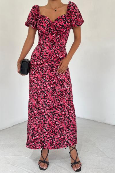 Göğüs Büzgülü Okyanus Elbise 2866 C8x Nar Çiçeği