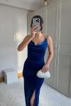 Haven Zincir Detaylı Midi Boy Elbise 9333 Saks Mavisi