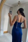 Haven Zincir Detaylı Midi Boy Elbise 9333 Saks Mavisi
