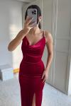 Haven Zincir Detaylı Midi Boy Elbise 9333 Kırmızı