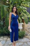 Haven Zincir Detaylı Midi Boy Elbise 9333 Saks Mavisi