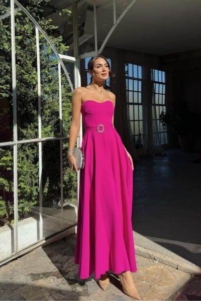 Hazal Straplez Toka Detay Abiye 9313 Fuşya