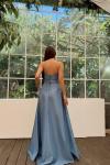 Hazel Straplez Işlemeli Saten Abiye 4747 İndigo