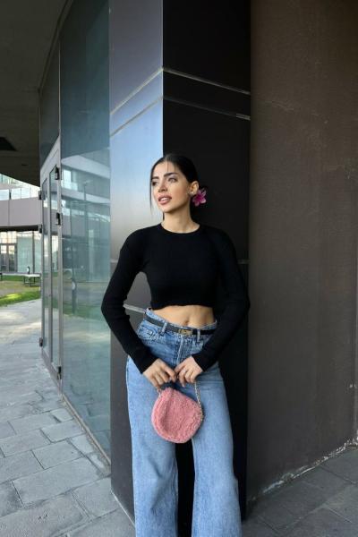 Hilly Fitilli Triko Crop 56687 Siyah