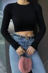 Hilly Fitilli Triko Crop 56687 Siyah