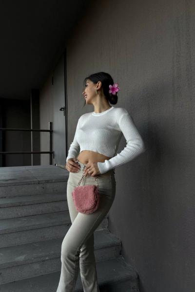 Hilly Fitilli Triko Crop 56687 Beyaz